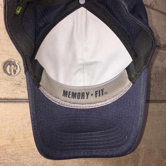 John Deere Navy Blue Memory Fit Hat Baseball Cap Farmer Farm County Fair - Picture 4 of 5